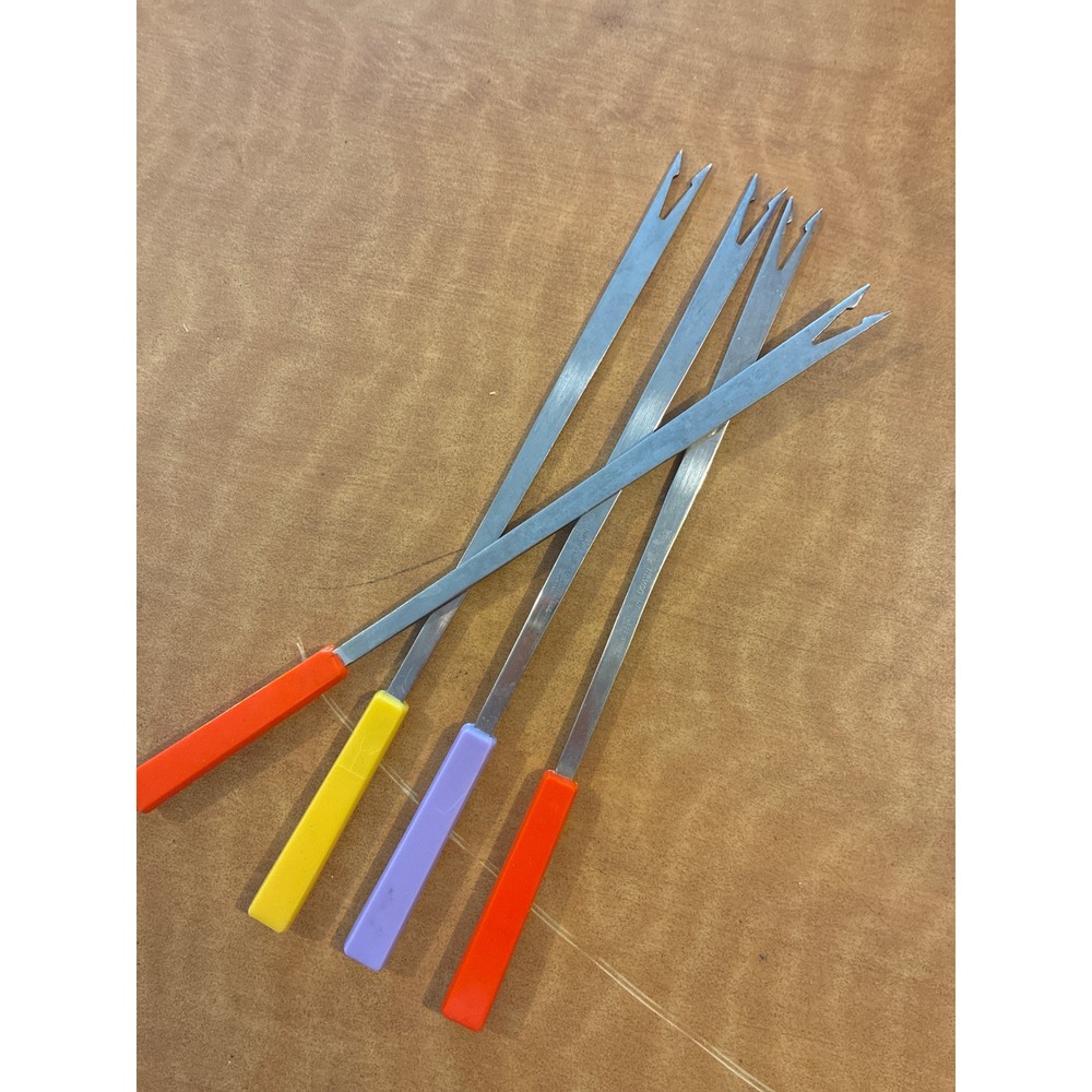 Nevco Fondue Forks Vintage Stainless Steel Japan Set of 4 Multicolor Excellent